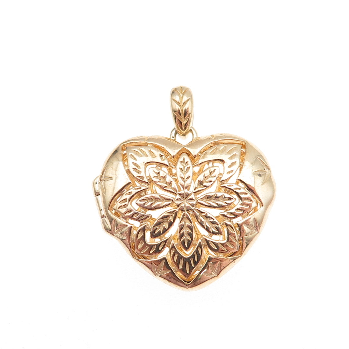 Ross Simons 925 Sterling Silver Gold Plated Floral Heart Locket Charm Pendant