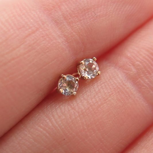 925 Sterling Silver Gold Plated Round-Cut C Z Stud Earrings