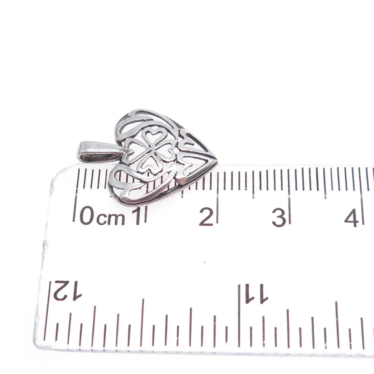 925 Sterling Silver Vintage Clover Heart Oxidized Mini Charm Pendant