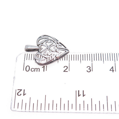 925 Sterling Silver Vintage Clover Heart Oxidized Mini Charm Pendant