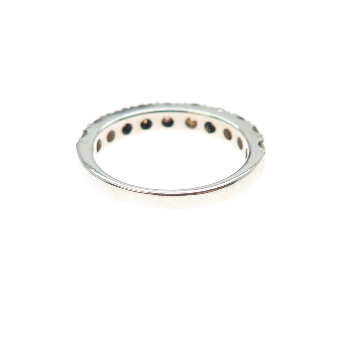 925 Sterling Silver Real Round-Cut Cognac Diamond Half Eternity Ring Size 5.25