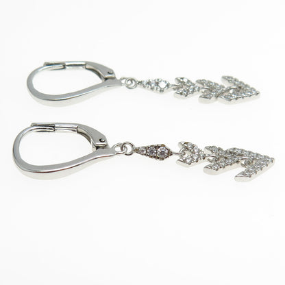 925 Sterling Silver Pave C Z Arrow Dangling Earrings