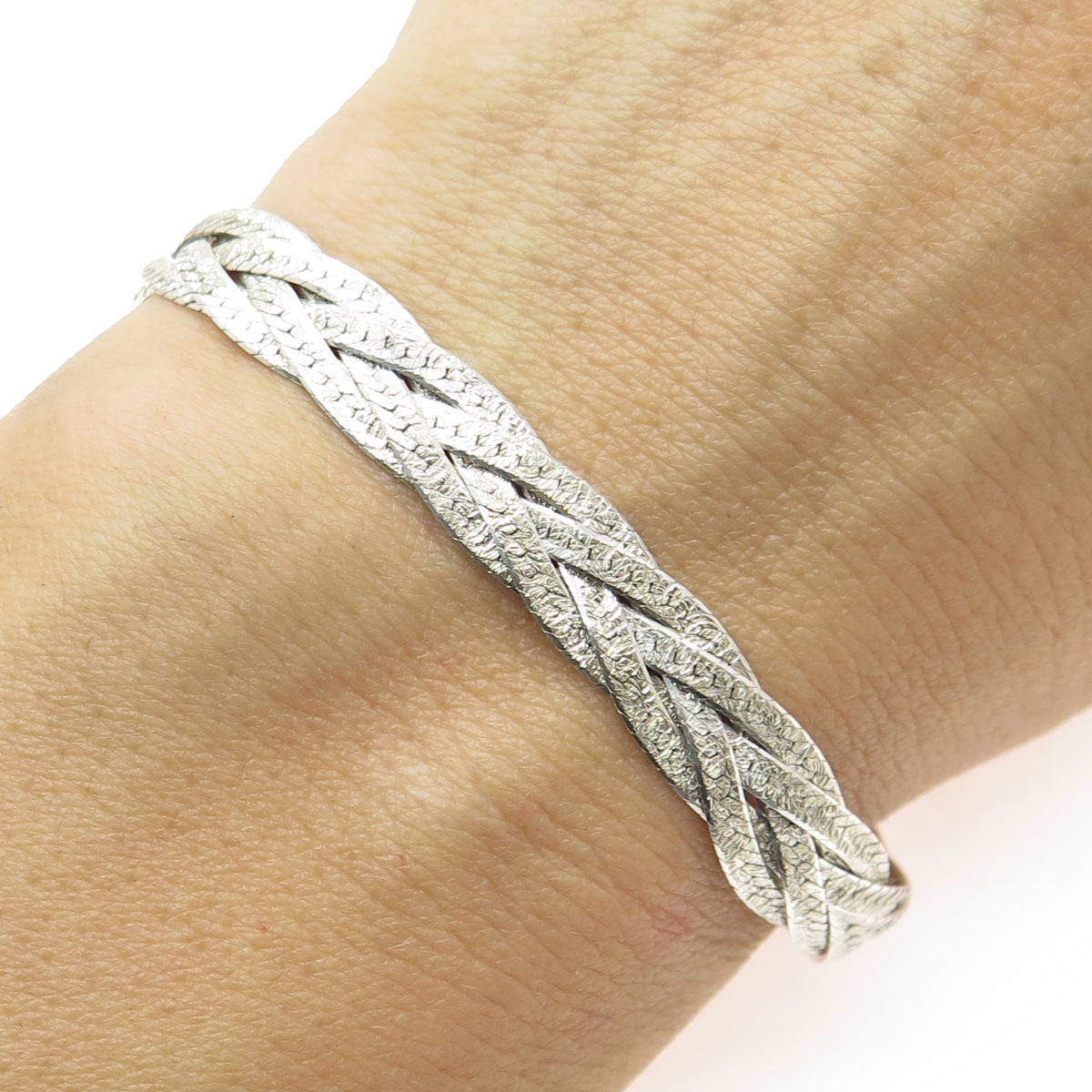 925 Sterling Silver Vintage Braided Link Bracelet 7.5"