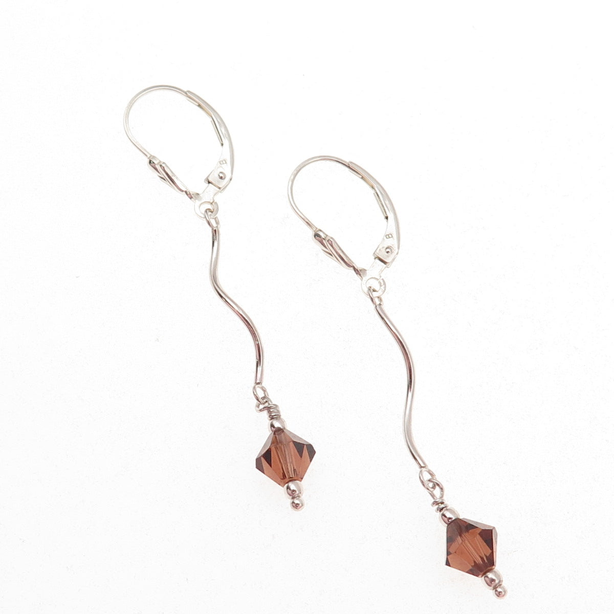 925 Sterling Silver Smoky Crystal Wavy Drop Dangle Earrings