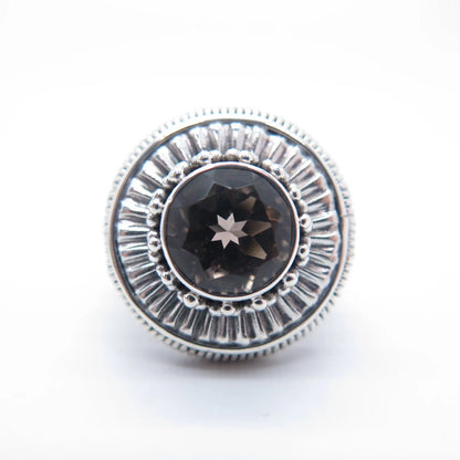 925 Sterling Silver Vintage Real Smoky Quartz Beaded Fox Chain Ring Size 6