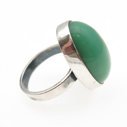 925 Sterling Silver Vintage Real Cabochon Chrysoprase Ring Size 8
