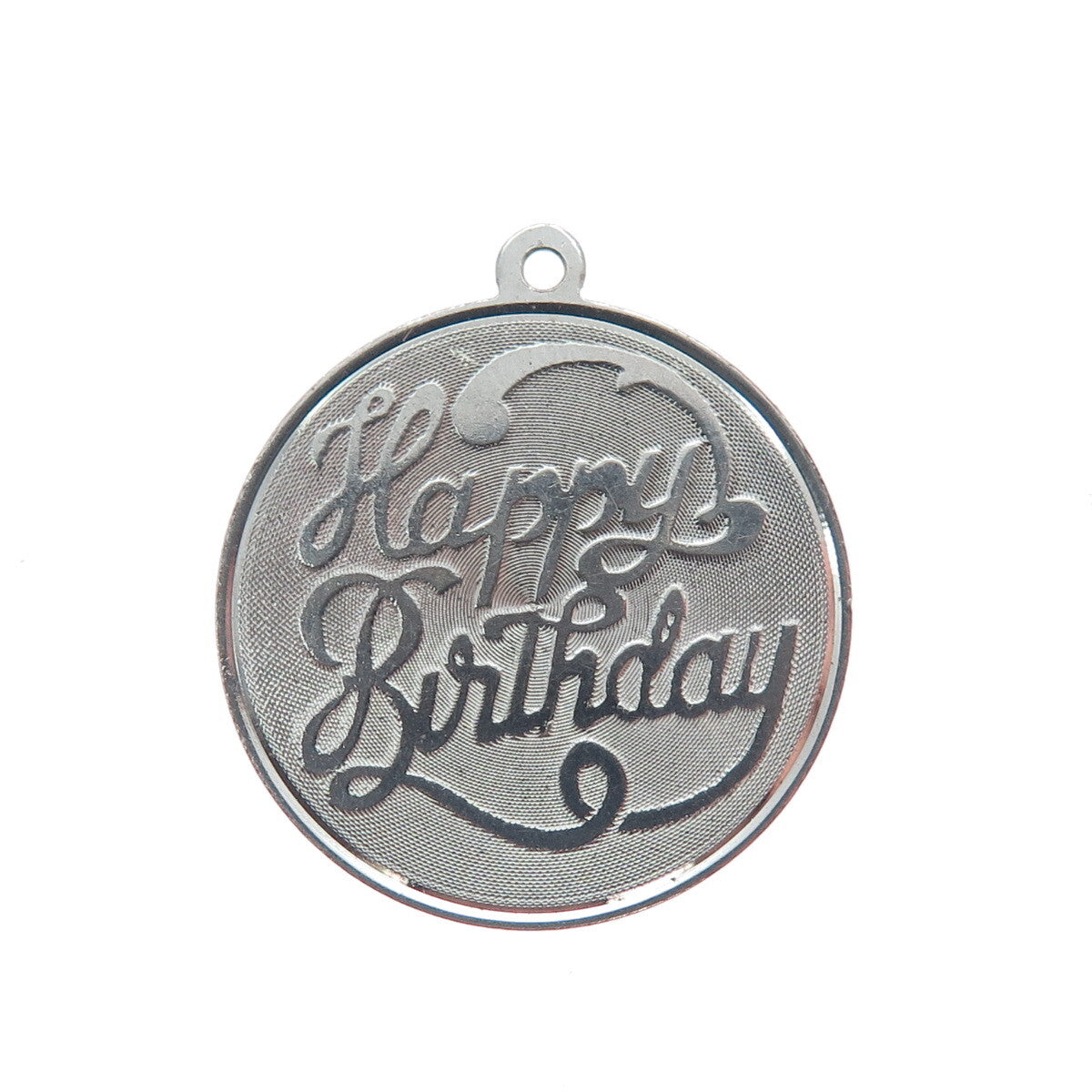 925 Sterling Silver Vintage "Happy Birthday" Round Charm Pendant