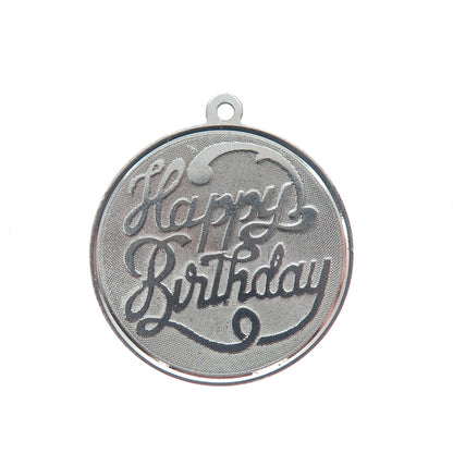 925 Sterling Silver Vintage "Happy Birthday" Round Charm Pendant