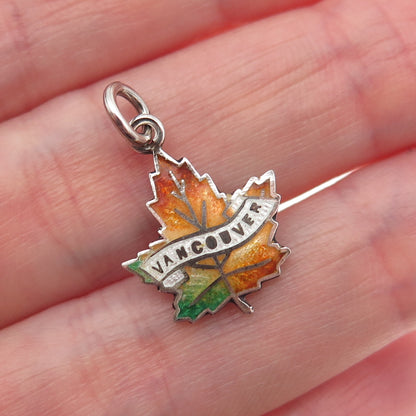 925 Sterling Silver Vintage Enamel Vancouver Maple Leaf Mini Charm Pendant
