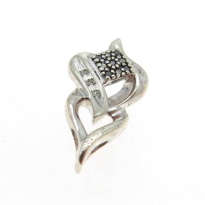 SUN 925 Sterling Silver Real Round-Cut Black & White Diamond Pendant