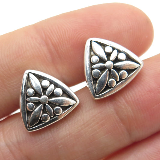 BECKER 925 Sterling Silver Vintage Floral Ethnic Triangle Stud Earrings