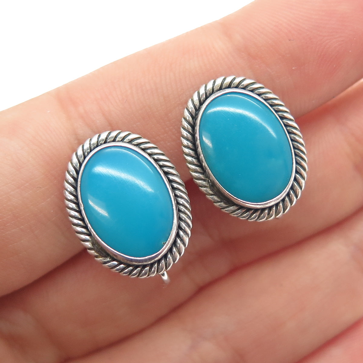 Old Pawn 925 Sterling Silver Vintage Bisbee Turquoise Tribal Screw Back Earrings