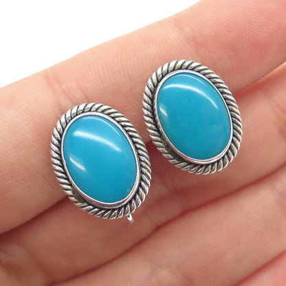 Old Pawn 925 Sterling Silver Vintage Bisbee Turquoise Tribal Screw Back Earrings