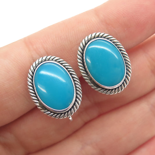 Old Pawn 925 Sterling Silver Vintage Bisbee Turquoise Tribal Screw Back Earrings