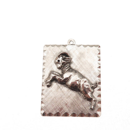 925 Sterling Silver Vintage Aries Zodiac Sign Oxidized Charm Pendant
