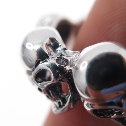 925 Sterling Silver Vintage Skull All Around Biker Ring Size 8.25