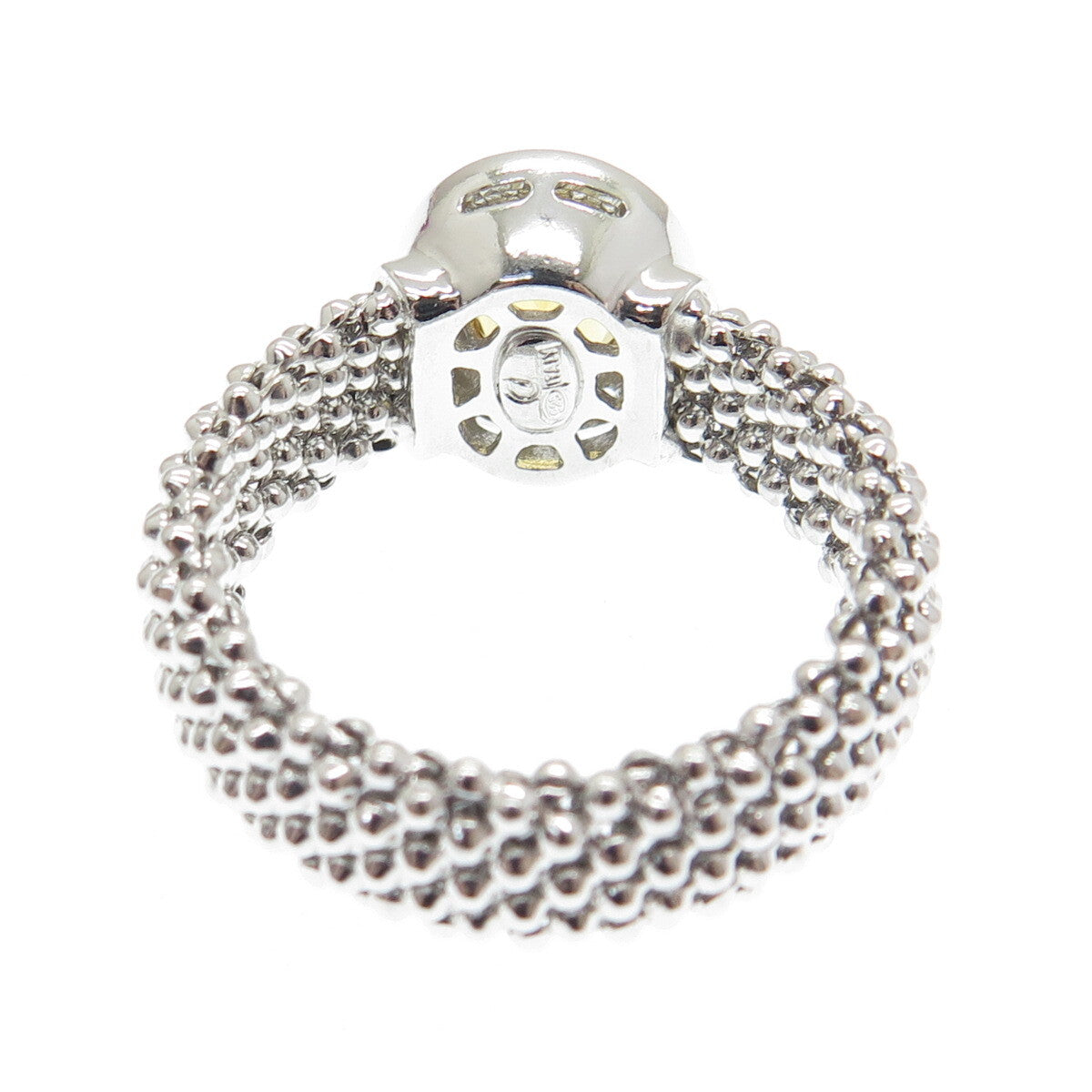 925 Sterling Silver Italy White Topaz & Citrine Gemstone Beaded Ring Size 9.75