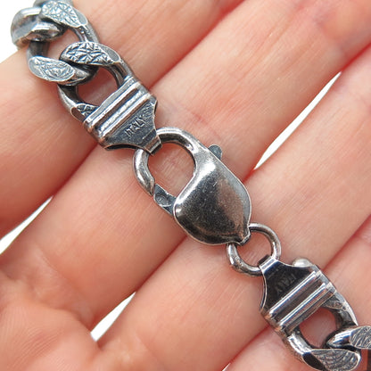 925 Sterling Silver Vintage Italy Modernist Cuban Link Oxidized Bracelet 8.5"