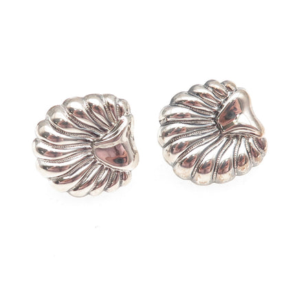 925 Sterling Silver Antique Art Deco Seashell Oxidized Screw Back Earrings