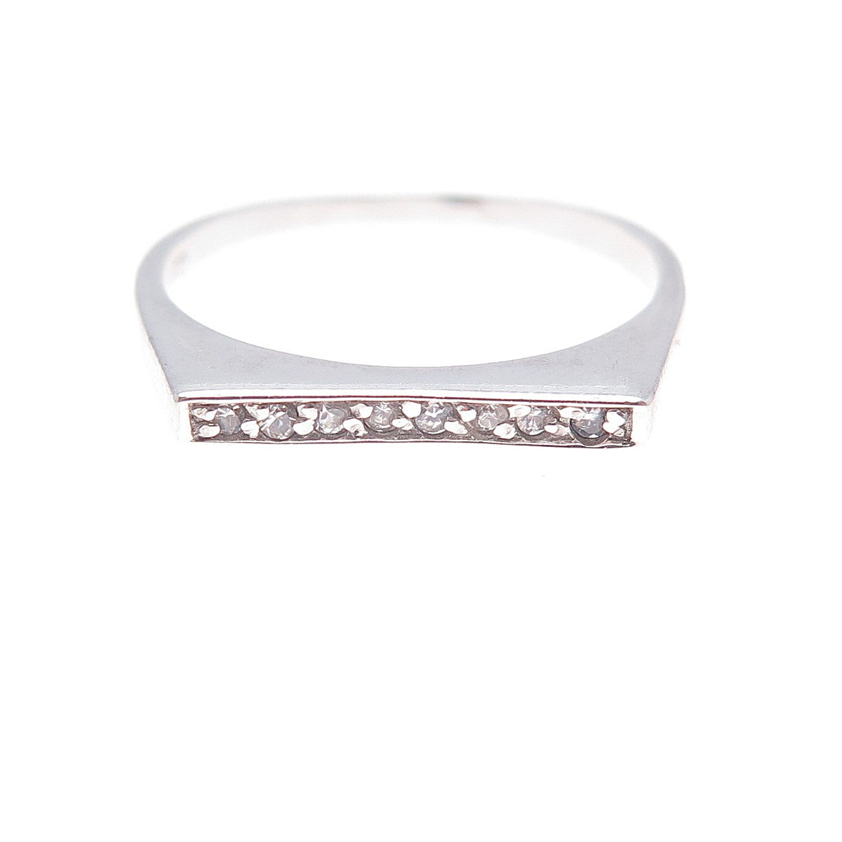 925 Sterling Silver Round-Cut C Z Stackable Bar Ring Size 8.25