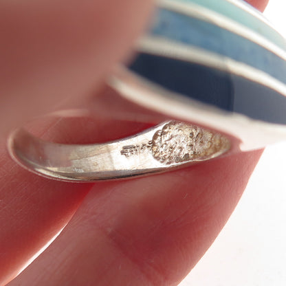 ATI Annika Witt Sterling Silver Vintage Real Turquoise & Lapis Ring Size 7.75