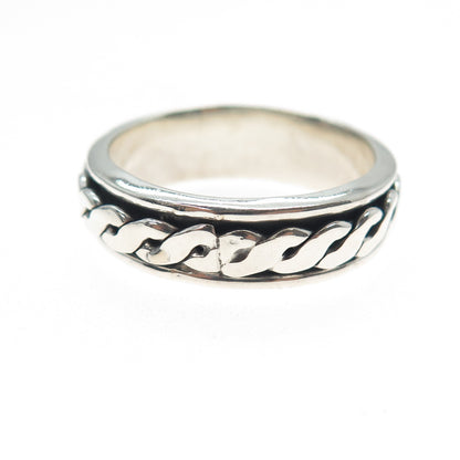 925 Sterling Silver Vintage Woven Oxidized Rotating Band Ring Size 13.25