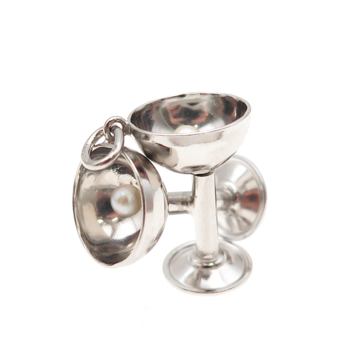 Art's Elegance 925 Sterling Silver Vintage Crossed Wine Glasses 3D Charm Pendant