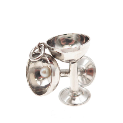 Art's Elegance 925 Sterling Silver Vintage Crossed Wine Glasses 3D Charm Pendant