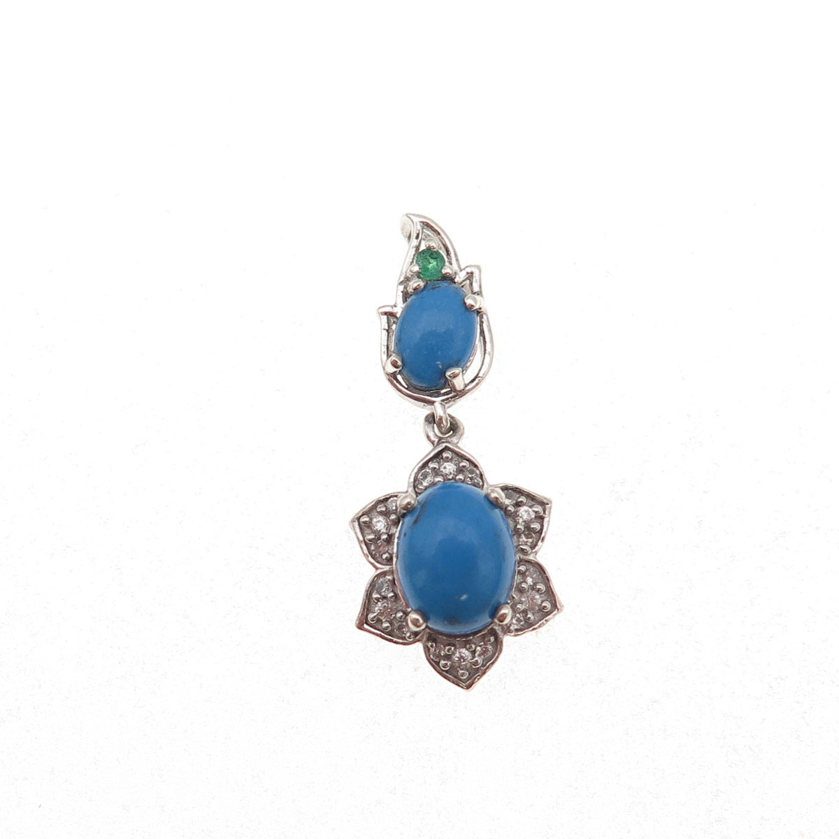 Chuck Clemency Sterling Silver Vintage Real Lapis Emerald & C Z Slide Pendant