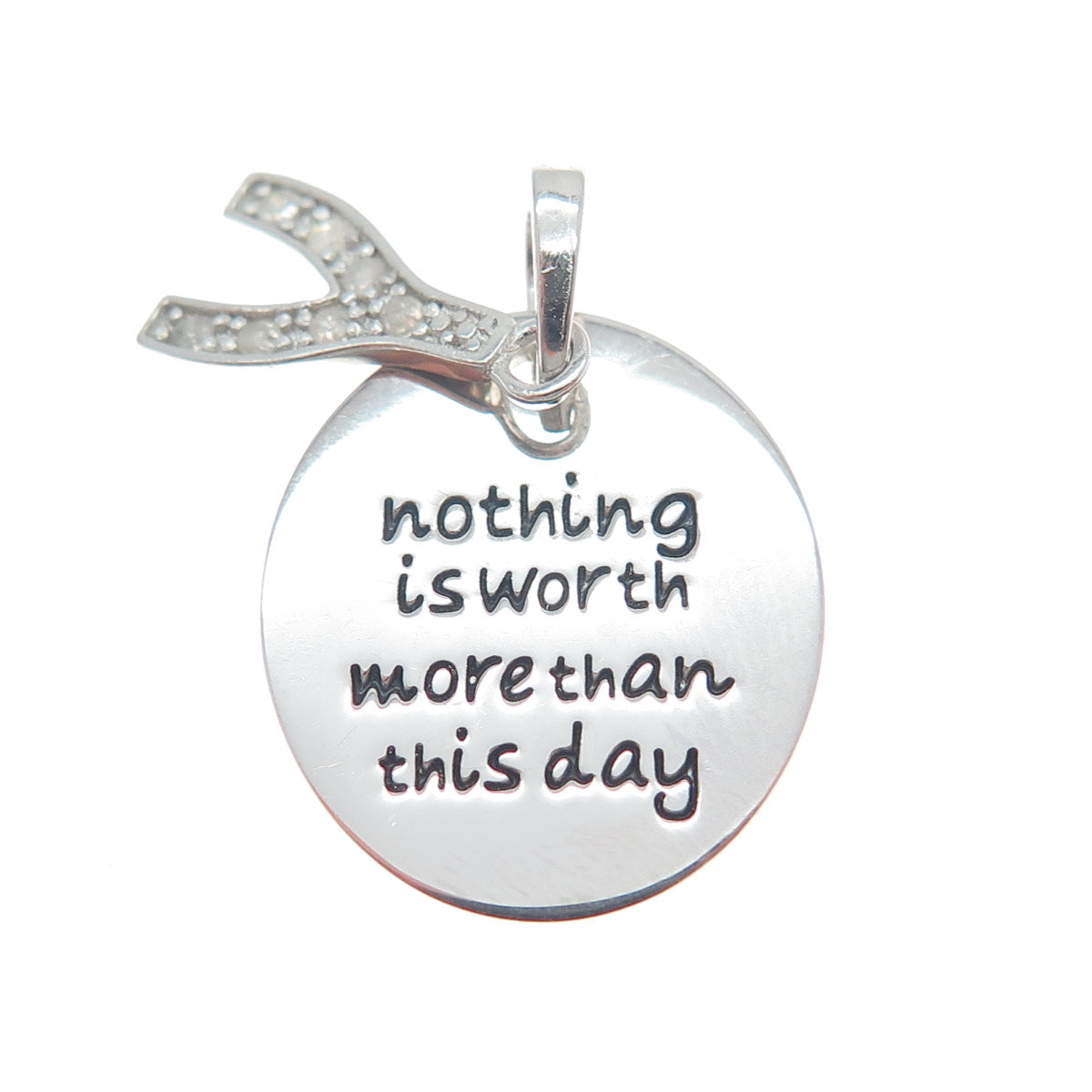 HAN 925 Sterling Diamond Nothing Is Worth More Than This Day Wishbone Pendant