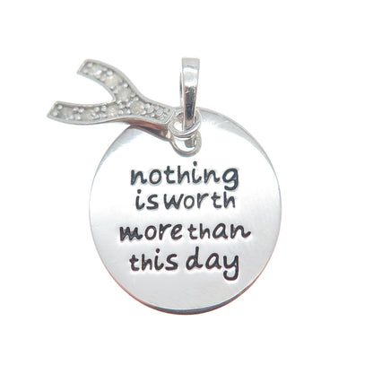 HAN 925 Sterling Diamond Nothing Is Worth More Than This Day Wishbone Pendant