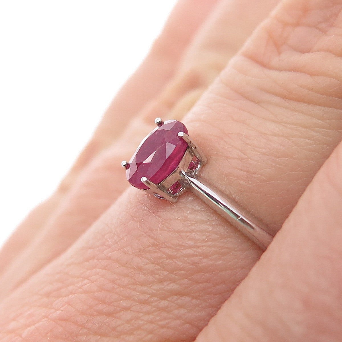 925 Sterling Silver Real Oval-Cut Ruby Ring Size 7.25
