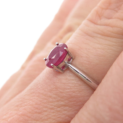 925 Sterling Silver Real Oval-Cut Ruby Ring Size 7.25