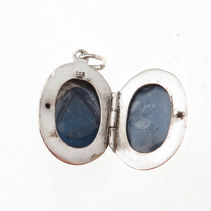 925 Sterling Silver Vintage Real Black Onyx Oxidized Locket Charm Pendant