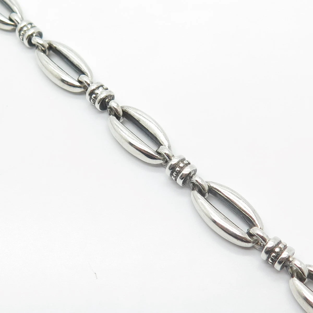 925 Sterling Silver Vintage Ethnic Oval Link Bracelet 7.25"