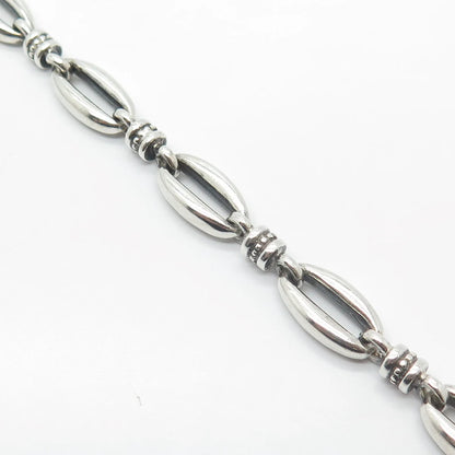 925 Sterling Silver Vintage Ethnic Oval Link Bracelet 7.25"