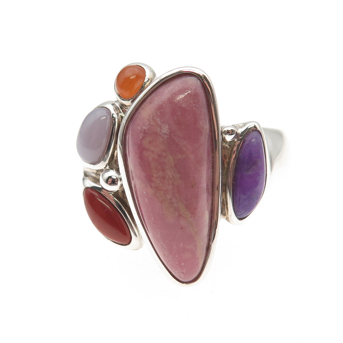 Whitney Kelly Sterling Silver Vintage Real Multi-Gem Modernist Ring Size 11.25