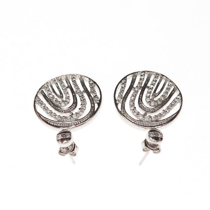 925 Sterling Silver Round-Cut C Z Fingerprint Disc Dangle Earrings
