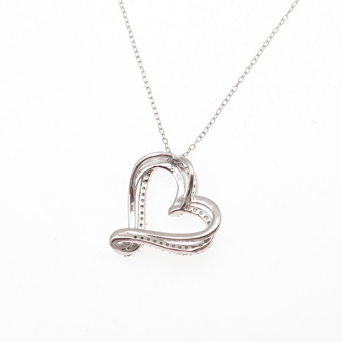 925 Sterling Silver Real Round-Cut Diamond Heart Cable Chain Necklace 20"