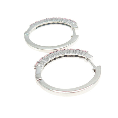 925 Sterling Silver Lab-Created Round-Cut Pink Sapphire Hoop Earrings