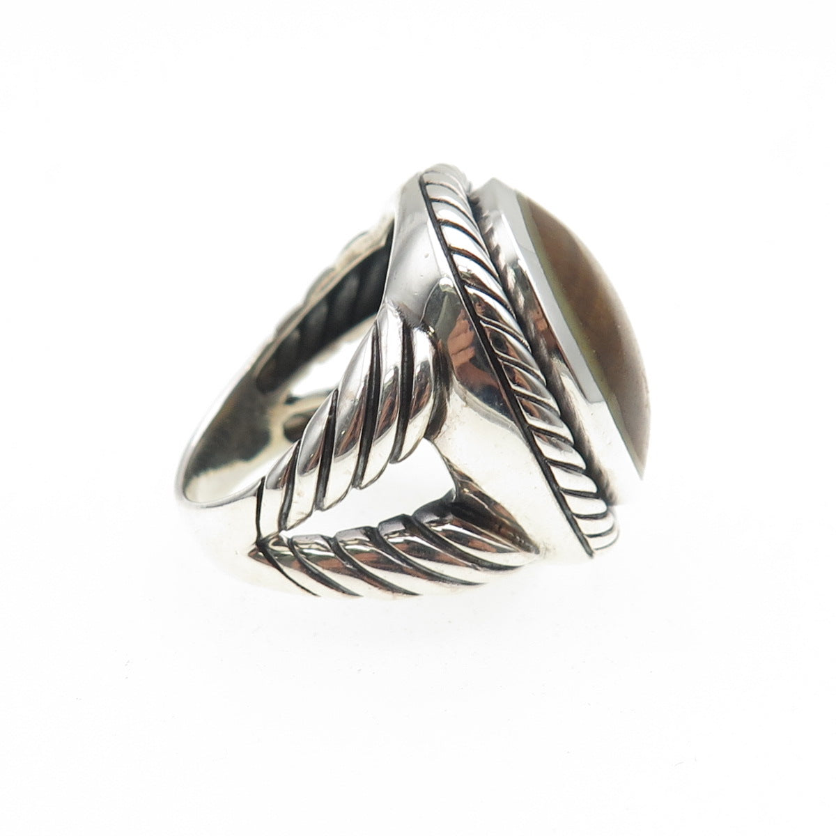 925 Sterling Silver Vintage Real Cabochon Tiger Eye Oxidized Ring Size 8