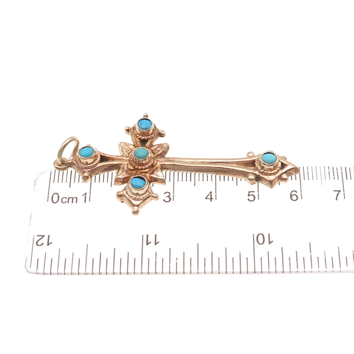 Gold Filled Antique Art Deco Real Turquoise Floral Cross Charm Pendant