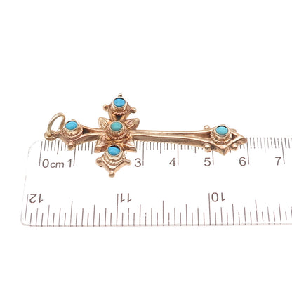 Gold Filled Antique Art Deco Real Turquoise Floral Cross Charm Pendant