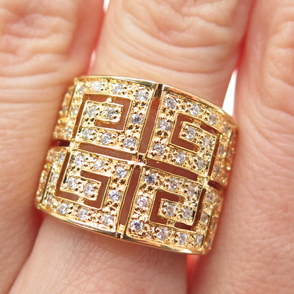 925 Sterling Silver Gold Plated Round-Cut C Z Greek Maze Ring Size 7