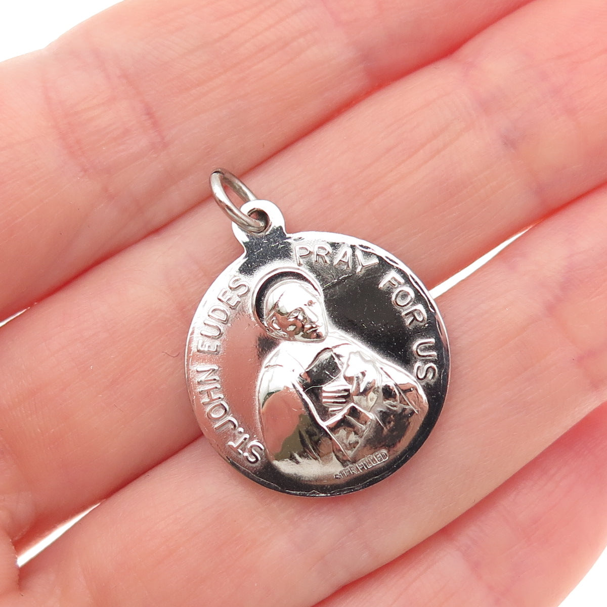 925 Sterling Silver Filled Vintage Saint John Eudes Mini Charm Pendant
