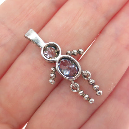 925 Sterling Vintage Purple White CZ February Birthstone Boy Articulated Pendant