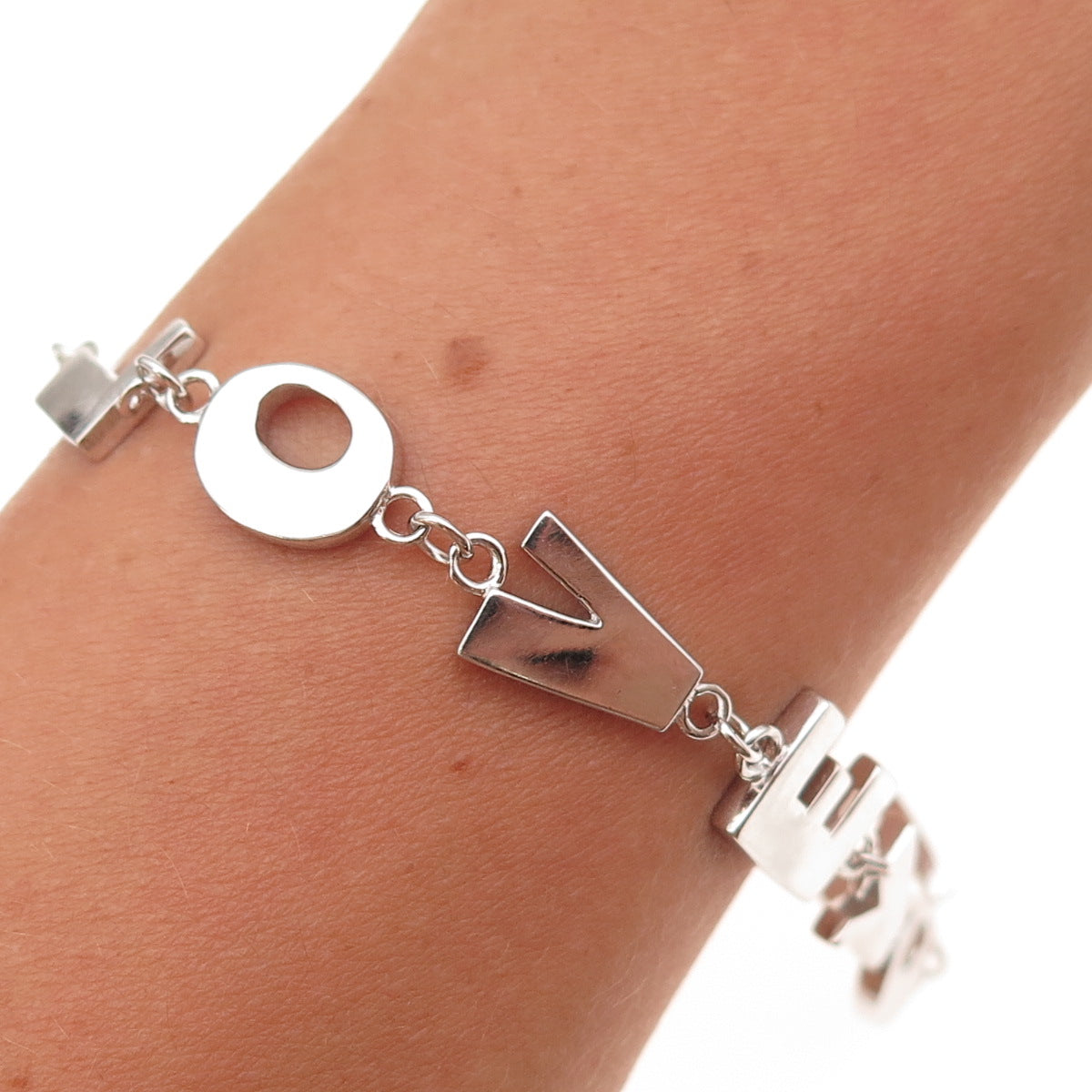 925 Sterling Silver I Love You Link Bracelet 6.25"