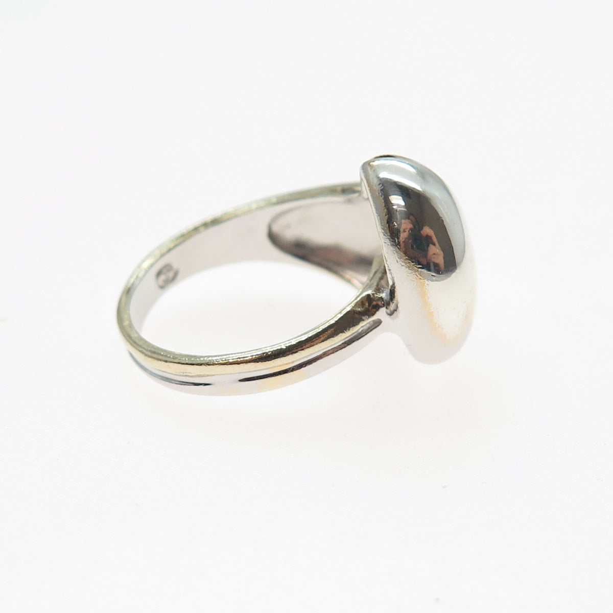 925 Sterling Silver 2-Tone Vintage Modernist Wave Ring Size 7