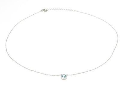 925 Sterling Silver Round-Cut Shaped Blue C Z Rolo Chain Necklace 18"