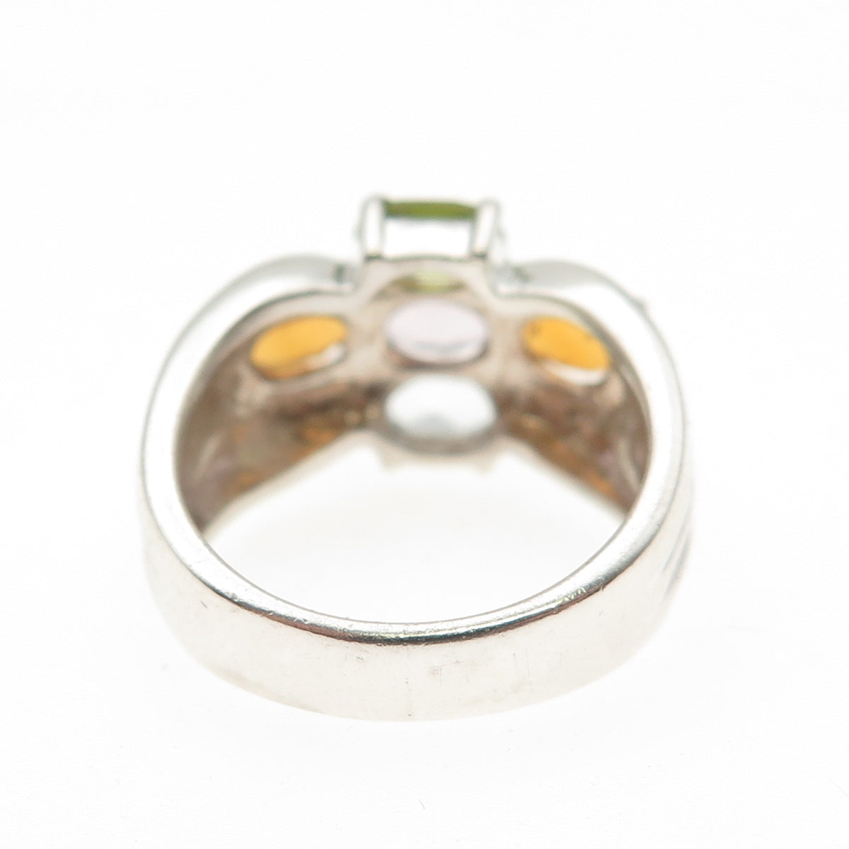 925 Sterling Silver Vintage Real Blue Topaz Amethyst Citrine Peridot Ring Size 6